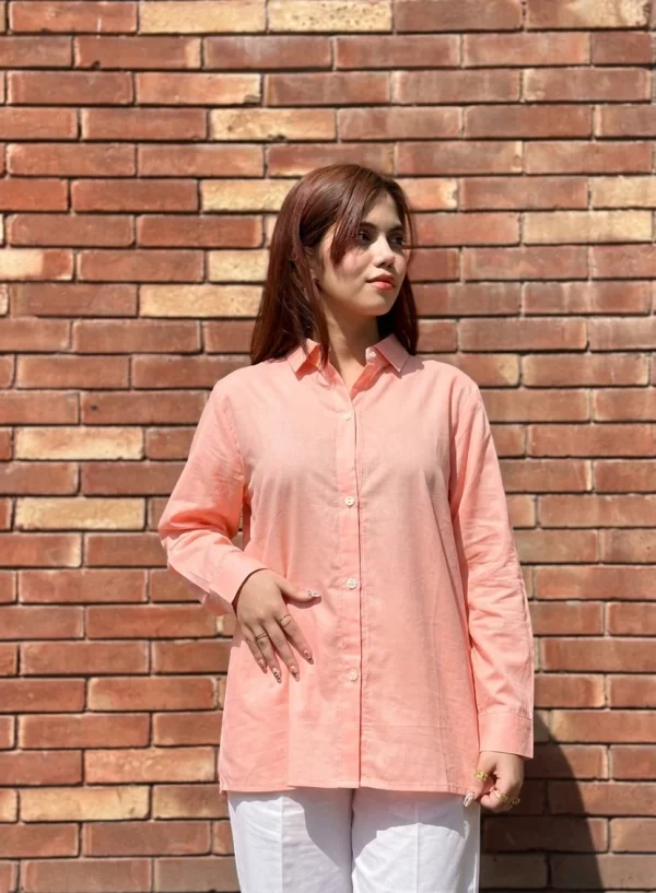 Linen Button-Down in Coral
